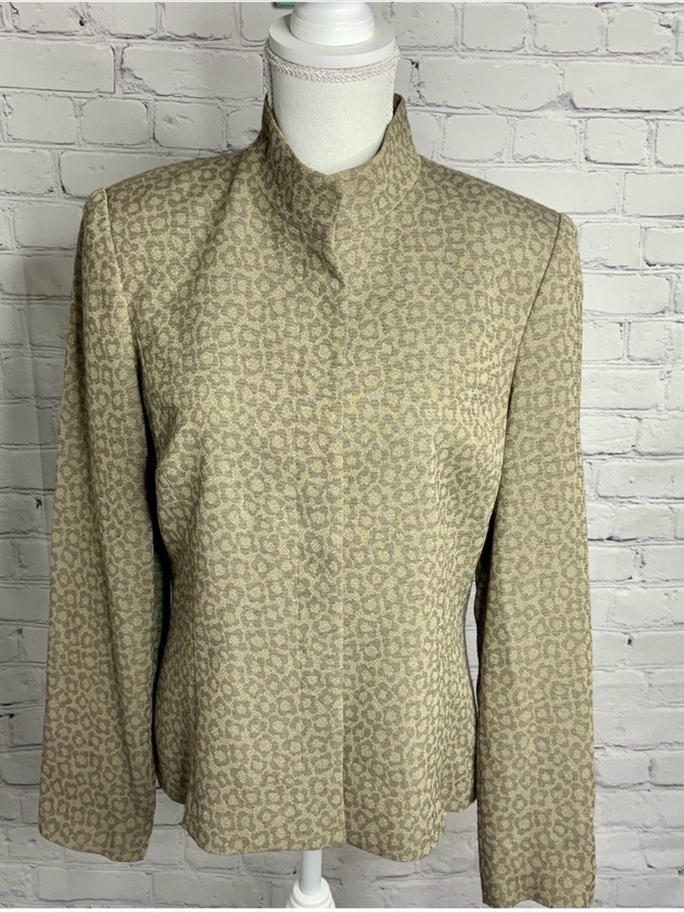 TAMOTSU Vintage Mandarin Jacquard Wool Blend Blazer 8